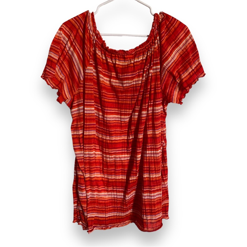 Red Striped Boho Women’s Blouse Faded Glory Size 1X(16W)